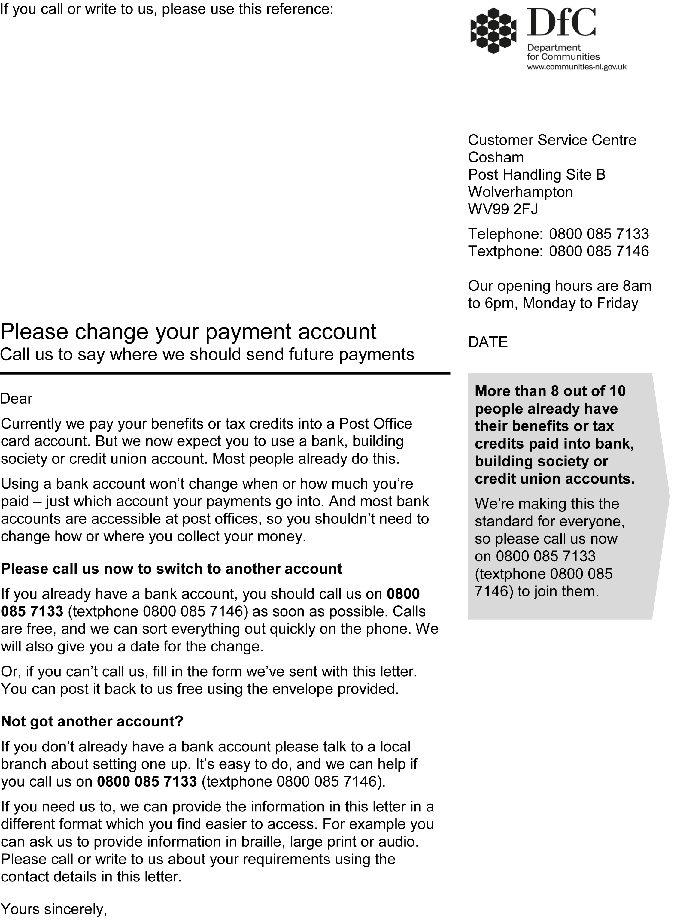 Department confirms validity of payment account letter to ...