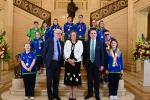 Group photo with DfC Perm Sec Colum Boyle. presenter Denise Watson, MLA Stephen Dunne and Special Olympics athletes