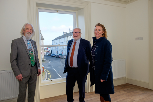 Opening day at Chandlers, Paul Kavanagh Rathfriland Regeneration, Jim McCall NIHE, Sarah Macauley Architect (Photo courtesy Liam McArdle Photography for NIHE)