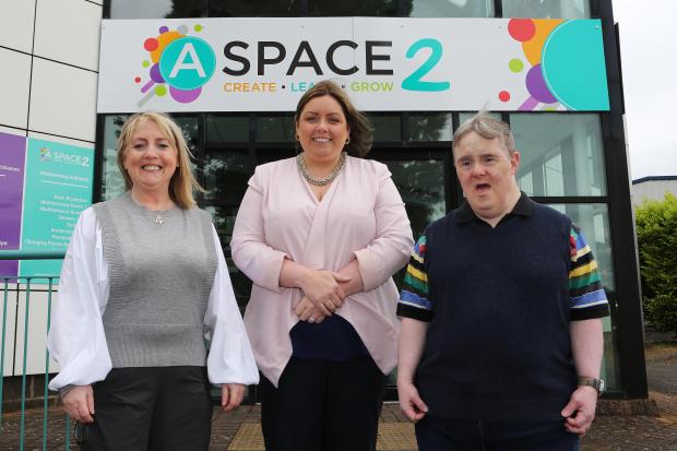 Communities Minister Deirdre Hargey is pictured at ASpace2, a community group in Derry offering a multisensory environment to support children and adults with learning, physical and sensory needs to develop skills and independence, with Tina Bell, Managin