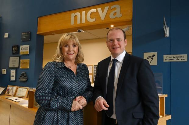 Photo of Minister Lyons with Celine McStravick at NICVA