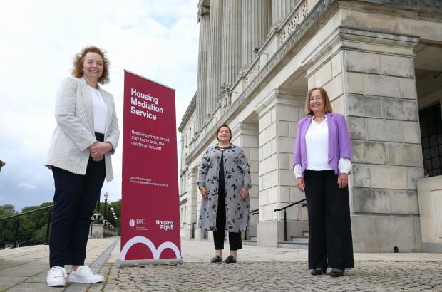 Communities Minister Carál Ní Chuilín is pictured with Housing Mediator Faith Westwood and Mediation Manager Laura Coulter