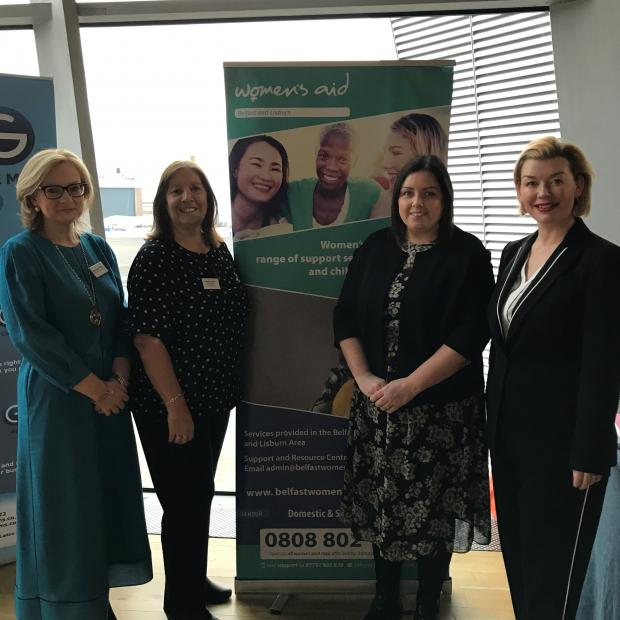 Minister at Women's Aid Conference with Marianne O'Kane PPS, Noelle Collins and Kelly Andrews Belfast & Lisburn Women's Aid