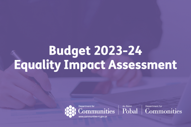 A purple info-graphic which reads "Budget 2023-24 Equality Impact Assessment"