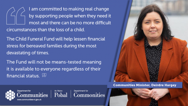 Minister Deirdre Hargey is pictured with caption text A Child Funeral Fund announced by Communities Minister Deirdre Hargey in March has come into operation today