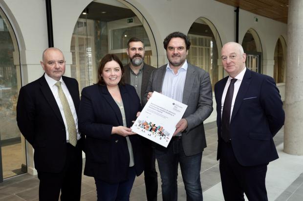Communities Minister Deirdre Hargey is pictured with panel members Brendan Murtagh, Harry Connolly, Joe Guinan and David Hunter.