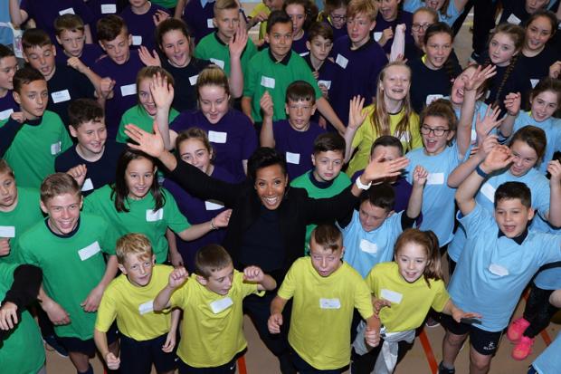 Dame Kelly Holmes with a group of young people at the launch of this year’s Young Leaders Training and Ambassadors Programme