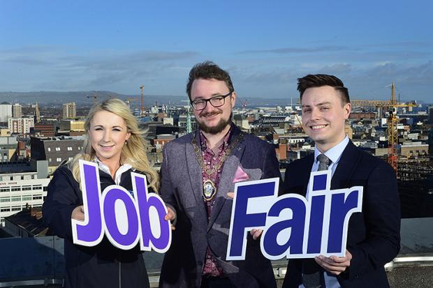Kelly Frizzell – Surveyor NIE; Belfast’s Deputy Lord Mayor, Councillor Emmet McDonough-Brown; Department for Communities’ Head of Employer Services Stephen McGlew