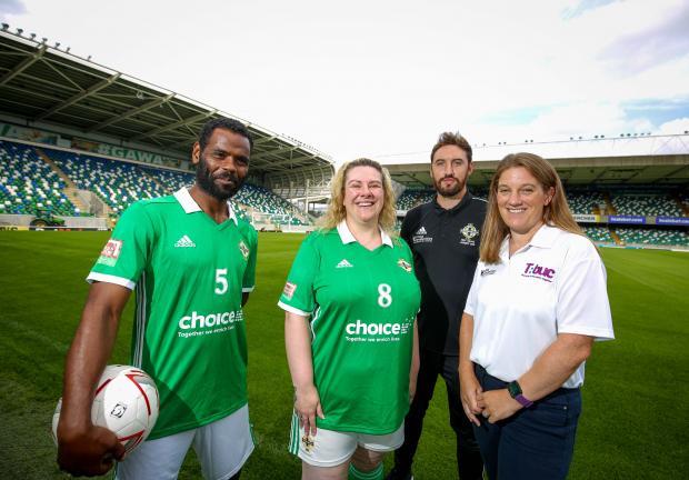 Kathryn Hill with members of the Northern Ireland Homeless World Cup squad