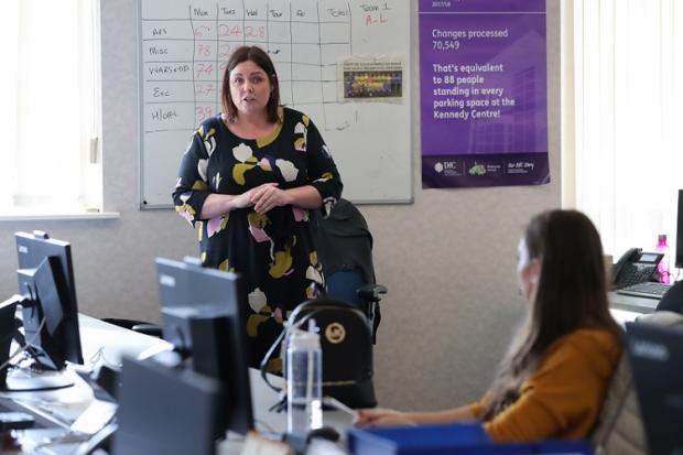 Department of Communities Minister, Deirdre Hargey, as she visited staff at Andersonstown Jobs and Benefits office