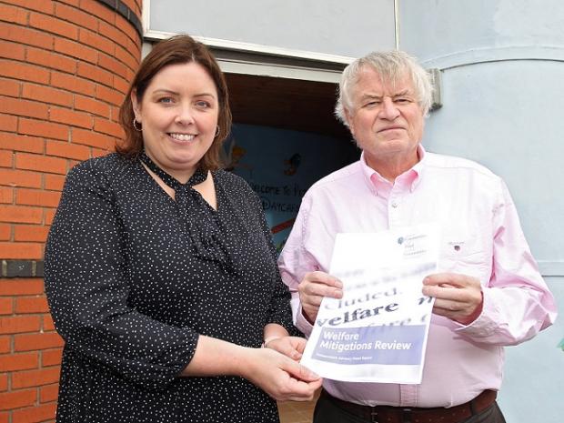 Communities Minister Deirdre Hargey is pictured with the independent panel chair and former Chief Commissioner of the Human Rights Commission, Les Allamby.