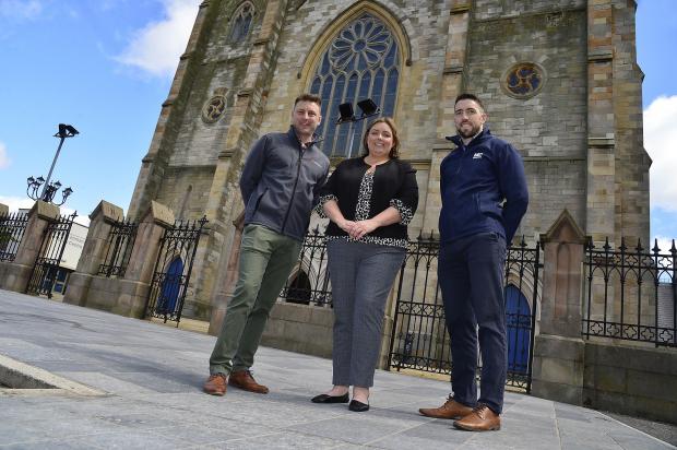 Communities Minister Deirdre Hargey is pictured with Project Manager Eddie Abraham from McAdam Design Ltd and Conor McConville, Project Manager at FP McCann, on a visit to the Albert Street area of West Belfast