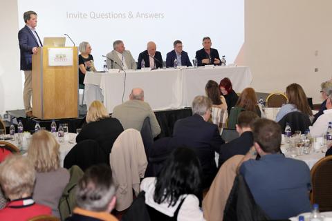 Andrew Haley chairing Question and Answer session. Panel included from left to right: Justine Daly, Gerard Murray, Jonathan McGilly, Michael Morrissey and Stephen Magorrian
