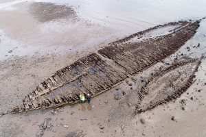 Remains of wooden boats in Whiteabbey Bay