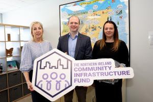 Minister Lyons with Kyleigh Lough, CEO and Alix Crawford, Chairperson; Mae Murray Foundation, Larne