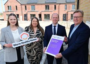 Communities Minister Gordon Lyons today launched the Warm Healthy Homes Fund public consultation alongside, from left: Shannon Barber (National