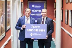 Communities Minister Gordon Lyons pictured with Veterans Commissioner David Johnstone at the Royal Ulster Rifles Regimental Museum in Belfast during the launch of the Veterans Support Line NI.