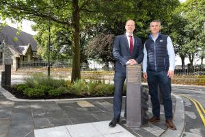 Minister Lyons is pictured with Enda Shields, Contracts Director with FP McCann Ltd.’s Civil Engineering Division