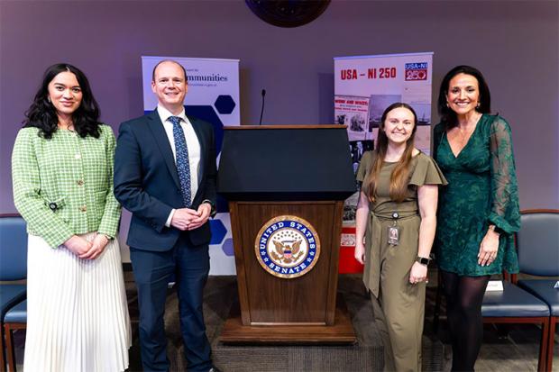 Minister Gordon Lyons (2nd left) pictured in the Hart Senate building, Washington, DC, with (l-r) Marah Francis; Hayley Parker and America250 Executive Vice President Jen Condon