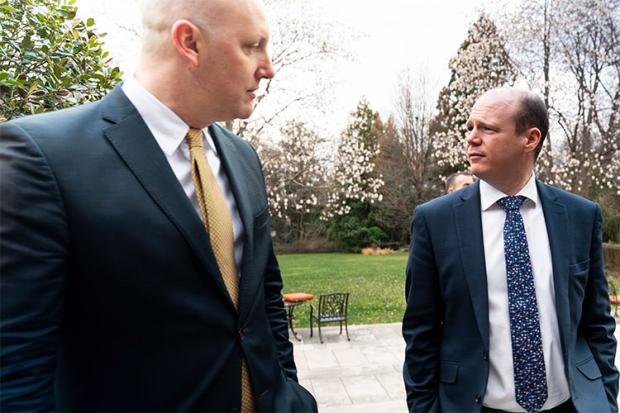 Minister Gordon Lyons (right) pictured at the British Embassy’s St Patrick’s breakfast in Washington, DC, with U.S. Consul General in Belfast James Applegate (left)