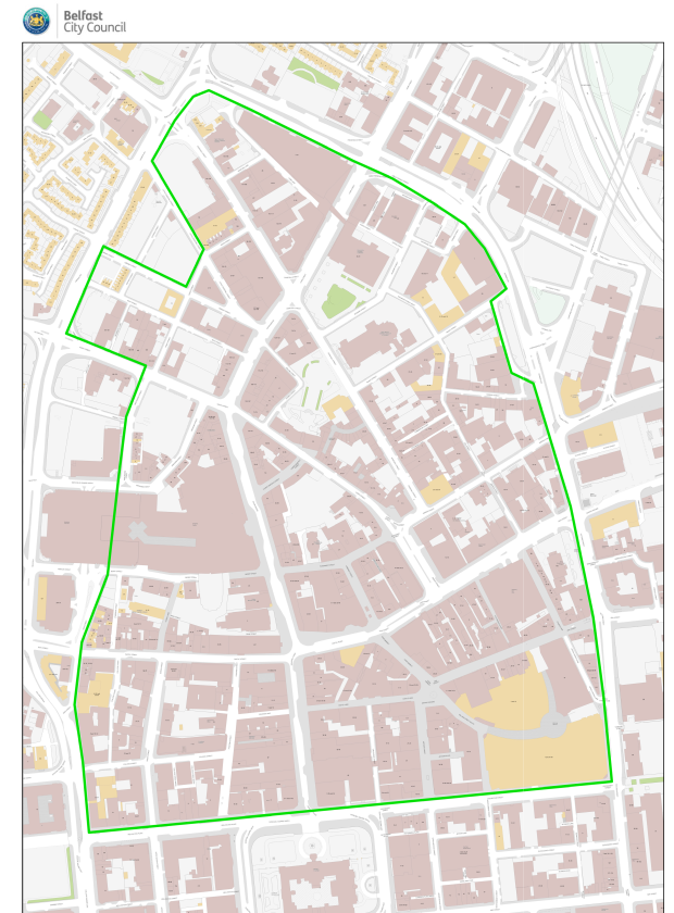 Map showing the core area of the Fleadh in Belfast city centre