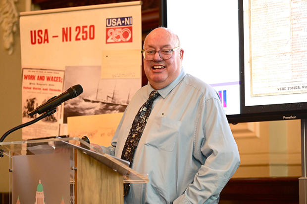 PRONI Head of Public Services, Stephen Scarth, speaking at the launch of the Ulster American Treasures publication at Belfast City Hall