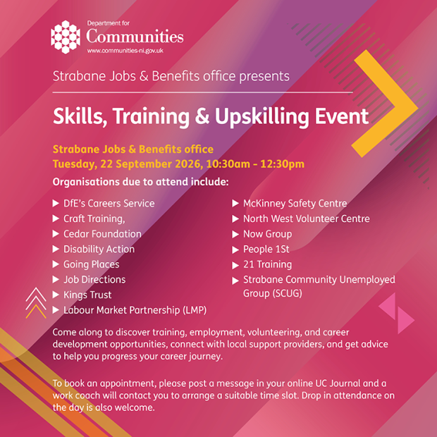 Skills, training and upskilling event flyer