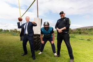 Communities Minister Gordon Lyons pictured with Robin O'Neill (middle) and Daryl Archer from the Causeway Giants at a recent visit to see how Olympic Legacy Fund invetsment is making a real difference.