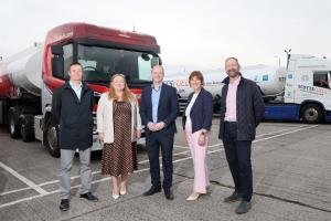 (l-r) Raymond Gormley, Consumer Council for Northern Ireland, Fiona Magee, Advice NI, Communities Minister Gordon Lyons, Nicole Lappin, Chair NIHE and David Blevings, Northern Ireland Oil Federation