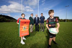 Minister Lyons at Larne Rugby Football Club announcing £2m investment in sports clubs