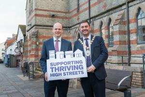 Communities Minister Gordon Lyons is pictured with Mayor of Ards and North Down Borough Council, Councillor Craig Blaney, as he announces £900,000 in funding for a Public Realm Refresh Enhancement Scheme across Bangor, Newtownards, Holywood, Comber and Donaghadee